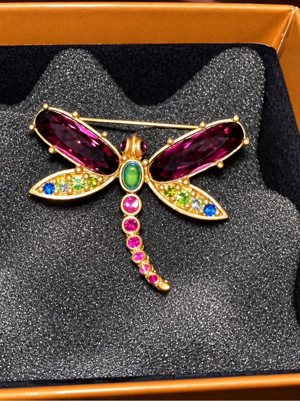 Jay Strongwater Elegant Dragonfly Brooch Pin in Multicolor and Gold